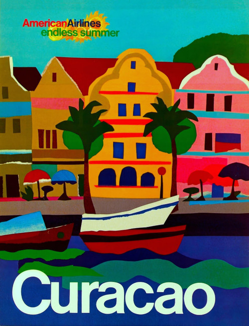 American Airlines Curacao Travel Poster - Unimark International 1971-artofuniver