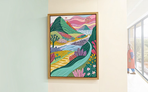 Patchwork Meadow Mountains Floral Botanical Art Print - Unframed A6 A5 A4 A3 A2