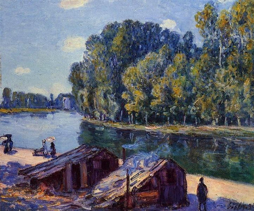 Alfred-Sisley-cabins-along-the-loing-canal-sunlight-effect-1896 Poster Canvas Mo