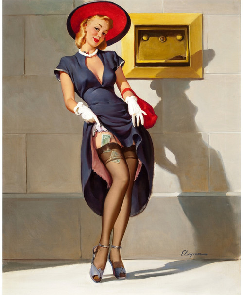 Gil Elvgren - Pinup Girl - Socking It Away This Way I Draw More Investments 1949