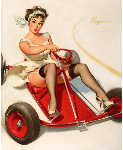 Gil Elvgren - Pinup Girl - Curving Around Sharp Curves 1960 Poster Canvas Movie