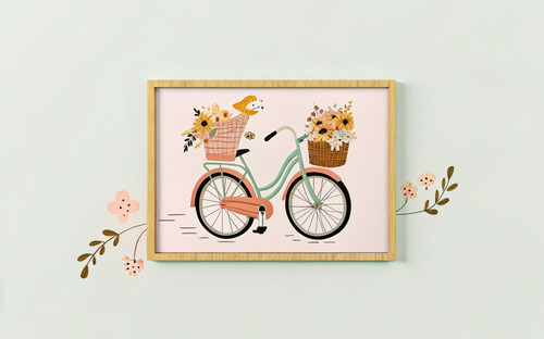 Sunflower Bicycle Autumn Days Art Print - Unframed A6 A5 A4 A3 A2 A1 - Retro Sag