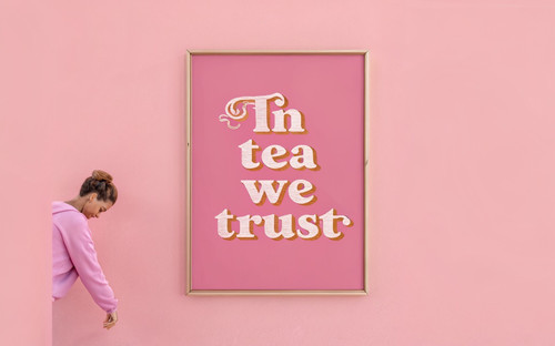 In Tea We Trust Mid Century Daisy Art Quote Text Print - Unframed A6 A5 A4 A3 A2