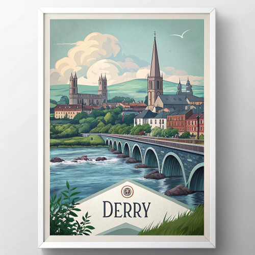 Derry Northern Ireland Travel Poster - Iconic Landmarks Watercolor Art Print Pos Derry Northern Ireland Travel Poster - Iconic Landmarks Watercolor Art Print Pos