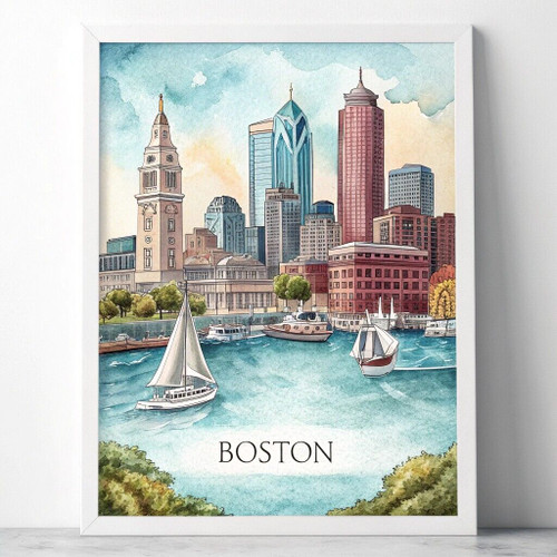 Classic Boston Skyline Travel Poster - Historic Landmarks Art Print Poster Canva Classic Boston Skyline Travel Poster - Historic Landmarks Art Print Poster Canva