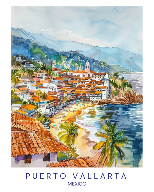 puertovallarta2 Poster Canvas Travel Holiday Trip Print Turism A0 A1 A2 A3 A4 A5