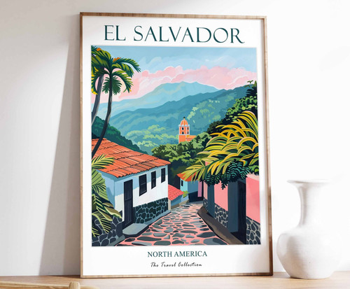 2_El Salvador Print, El Salvador Travel Poster, North America Travel Poster, Car