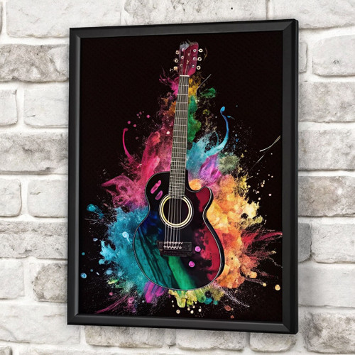 Rainbow Watercolour Guitar Art Print 30x40cm Framed Wall Art Music Home Decor Po