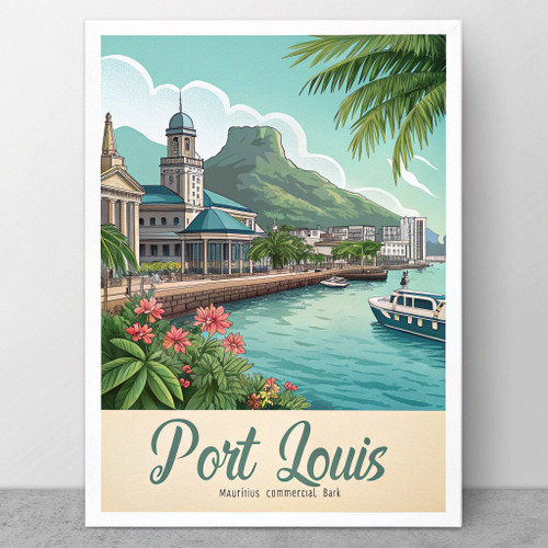 Exquisite Port Louis Mauritius Travel Poster - Vibrant Watercolor Landmark Art P