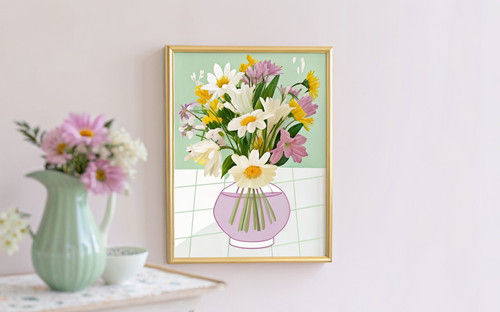 Spring Glass Vase Lilac Floral Botanical Art Print - Unframed A6 A5 A4 A3 A2 A1