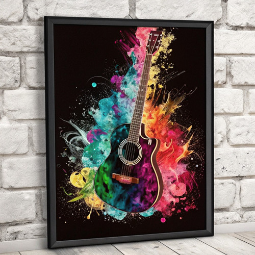 Rainbow Watercolour Guitar Art Print 30x40cm Framed Wall Art Music Home Decor (3