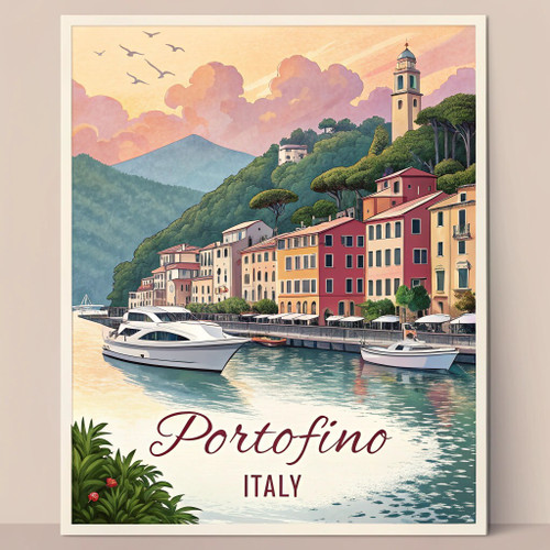 Captivating Portofino Italy Travel Poster - Romantic Harbor View Art Print Poste Captivating Portofino Italy Travel Poster - Romantic Harbor View Art Print Poste