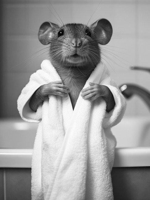 MouseWearingBathrobe-3by4 Poster Canvas Funny Annimals Pritnt A0 A1 A2 A3 A4 A5