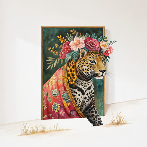 Maximalist eclectic fashionista leopard art print - Bold animal portrait altered