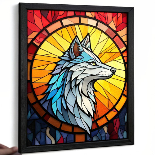 Stained Glass Wolf Wall Art Print Artwork For Lounge Boho Art Wolf Artwork (1) P