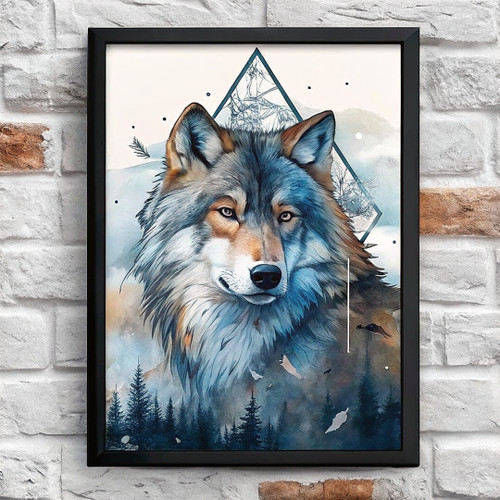 Wolf Wall Art Wolf Artwork Digital Painting Winter Landscape Grey Wolf Print (1)