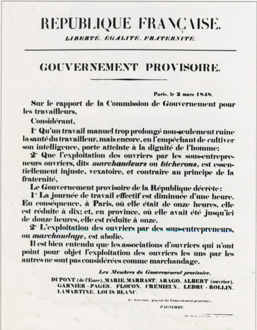 1848 Mesures concernant les travailleurs par le Gouvernement Provisoire, Post P