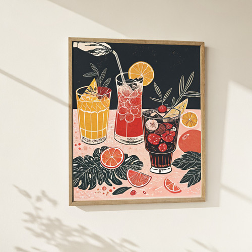 Retro cocktails block style art print - kitchen dining room art alcohol poster c
