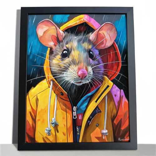 Mouse In Yellow Jacket Wall Art Cute Mouse Print Artwork Colourful Mouse Art (2)