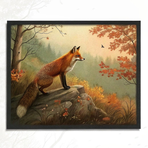 Vintage Fox Print Oil Painting Art For Lounge Fox Wall Art Rustic Home Decor Art