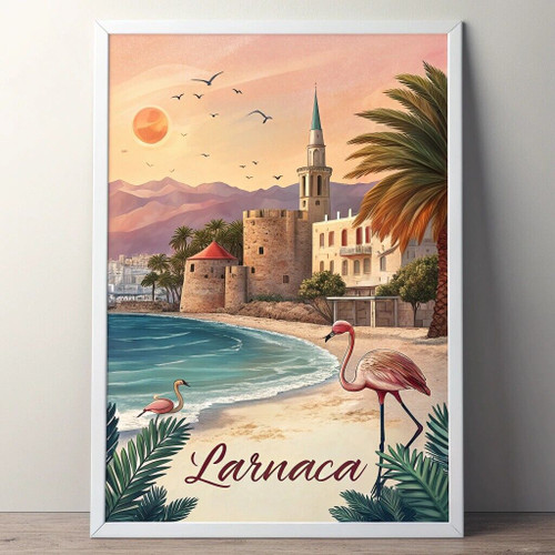Larnaca's Beauty Unveiled - Vibrant Mediterranean Travel Poster Art Print Poster