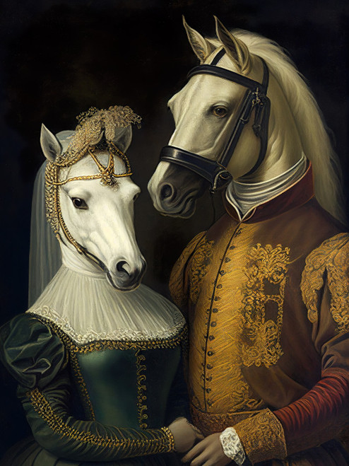 Aristocratic Horse Couple-2--3by4 Poster Canvas Funny Annimals Pritnt A0 A1 A2 A