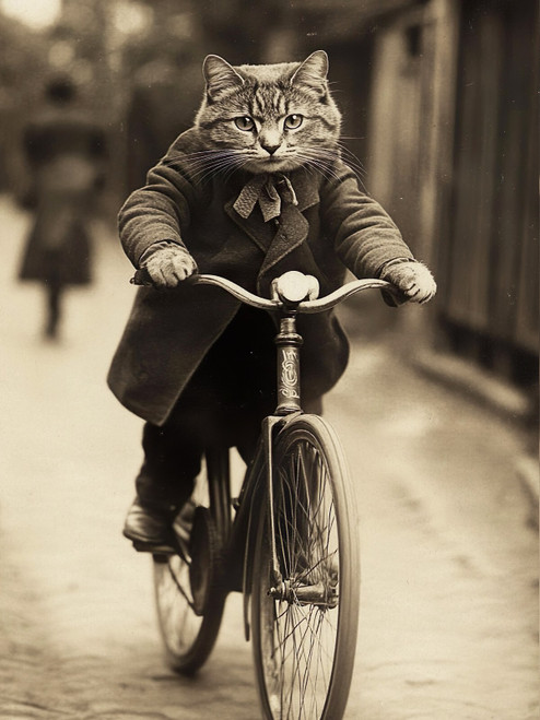 CatRidingBike-3-3by4 Poster Canvas Funny Annimals Pritnt A0 A1 A2 A3 A4 A5 A6