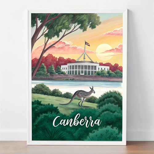 Canberra Australia Travel Poster - Landmarks & Wildlife Wall Art Print Poster Ca