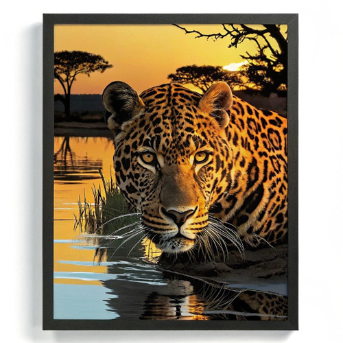 Black And Orange Wall Art Leopard Print African Safari Decor Wild Cat Artwork (2