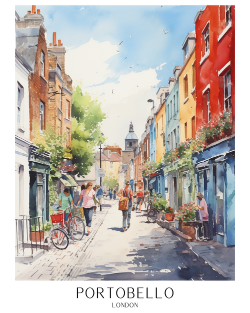 Portobello Rd HR Poster Canvas Travel Holiday Trip Print Turism A0 A1 A2 A3 A4 A