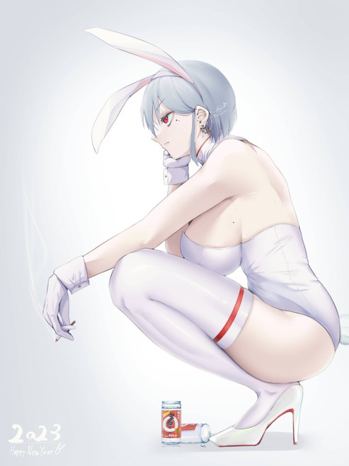 Smoking White Bunny Girl Anime E Girl Poster Canvas Movie Film Print A0 A1 A2 A3