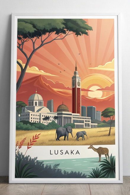 Lusaka City Zambia - Vibrant African Sunset Travel Poster Art Print Poster Canva
