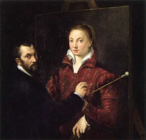 Self-portrait_with_Bernardino_Campi_by_Sofonisba_Anguissola Poster Canvas Movie