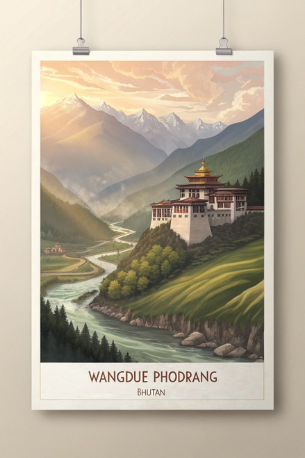 Mystical Wangdue Phodrang Bhutan Travel Poster - Traditional Monastery Art Print Mystical Wangdue Phodrang Bhutan Travel Poster - Traditional Monastery Art Print