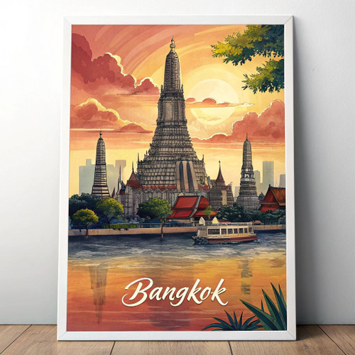 Bangkok Thailand Travel Poster - Vibrant Cityscape and Cultural Heritage Art Pri