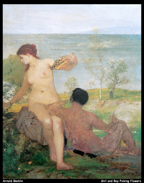 arnold-bcklin---girl-and-boy-picking-flowers-2_11245883884_o(1) Poster Canvas Mo