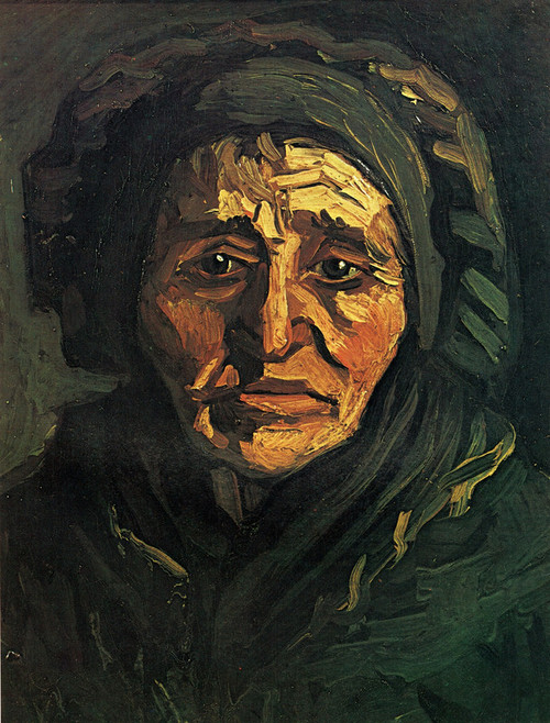 Head of an old pesant woman ful face with dark cap 1885 Van Gogh