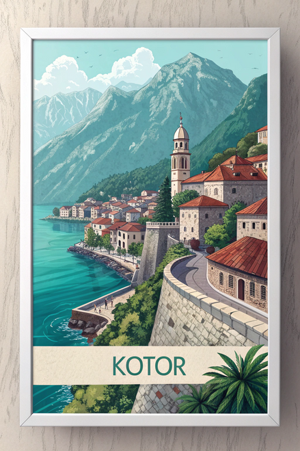 Captivating Kotor Montenegro Travel Poster - Vibrant Medieval City Art Print Pos