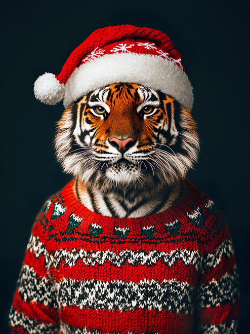 Christmas Tiger-3by4 Poster Canvas Funny Annimals Pritnt A0 A1 A2 A3 A4 A5 A6