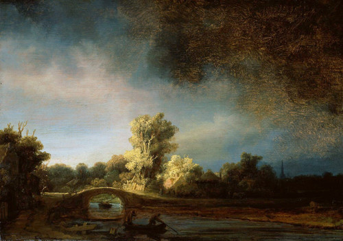 RijnvanRembrandt-Landscape_with_Bridge-Sun Poster Canvas Movie Film Print A0 A1