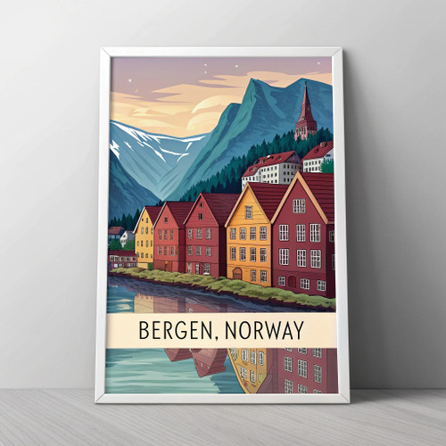 Unearthed Beauty of Bergen, Norway - Scenic Fjord Travel Poster Art Poster Movie