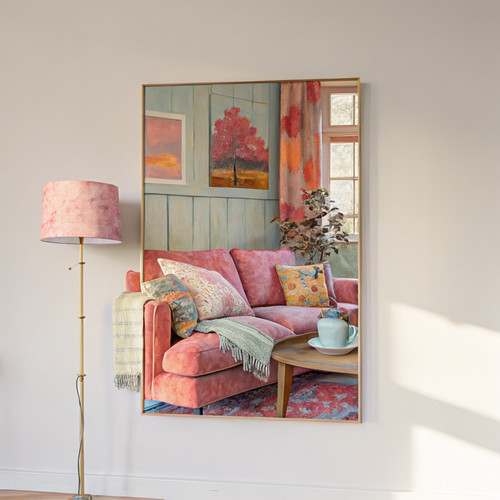 1970s style home interior art print - Pastel tones 1970s living room art sofa ho