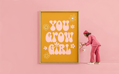 Your Grow Girl Retro Yellow Positive Text Quote Print - Unframed A6 A5 A4 A3 A2