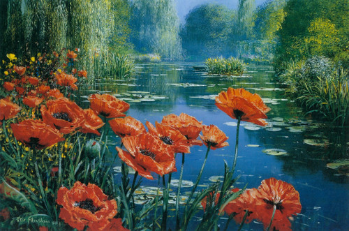 Peter Ellenshaw - Poppies Monets Pond 1988 Poster Canvas Movie Film Print A0 A1