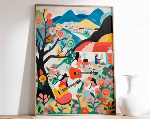 4_Chile Art Print, Vintage Chilean Floral Poster, Indigenous art, Folk Art Poste