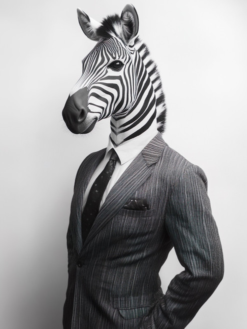 ZebraWearingSuit-3by4 Poster Canvas Funny Annimals Pritnt A0 A1 A2 A3 A4 A5 A6