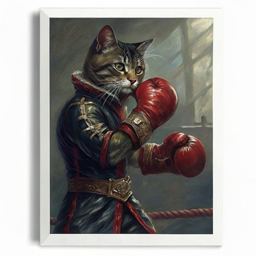 Regal Cat Boxer Quirky Animal Cat Wall Art Print Cat Boxing Poster Art Cat Print