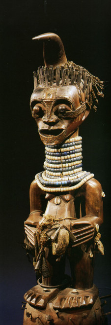 1801-1900 Statue Songye, Lomani, en bois, clous, perles, Zaire Rule Songye, Loma
