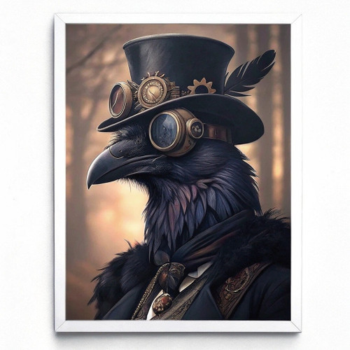 Avian Explorer Victorian Raven with Goggles Art Print for Home Decor Gift Art (2