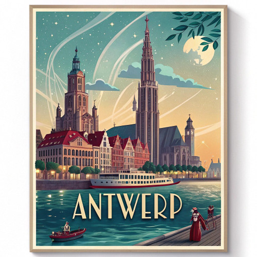 Antwerp Belgium Vintage Travel Poster - Diamond Capital Art Deco Print Poster Ca